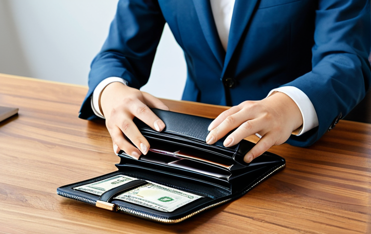 A professional person, fully clothed in a modest business suit, seated at a sleek wooden table in a bright, contemporary office space. They are gently opening a spacious, elegant Aldo clutch wallet, revealing well-organized compartments for cards and cash. The wallet is made of a high-quality vegan leather alternative with a subtle texture, emphasizing practical elegance and refined organization. safe for work, appropriate content, professional, perfect anatomy, correct proportions, natural pose, well-formed hands, proper finger count, natural body proportions, professional photography, high quality image.