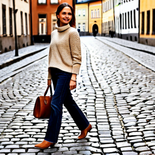 Everyday Elegance**

A woman in her late 20s, fully clothed in a modest, beige knitted sweater and dark wash jeans, carrying a cognac-colored Chloé Marcie bag. She is walking down a cobblestone street in Gamla Stan, Stockholm. Soft, natural light. Safe for work. Appropriate content. Professional. Perfect anatomy, correct proportions, natural pose, well-formed hands, proper finger count, natural body proportions.

**