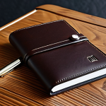 Montblanc - Classic Leather**

"A close-up shot of a Montblanc leather visitkortsfodral (business card holder) on a dark wooden desk. The leather is a deep brown with a subtle grain. A few business cards are neatly tucked inside. In the background, a Montblanc pen rests on a leather-bound journal. Fully clothed, safe for work, appropriate content, professional product photography, high quality, perfect anatomy, natural proportions, modest, family-friendly."

**