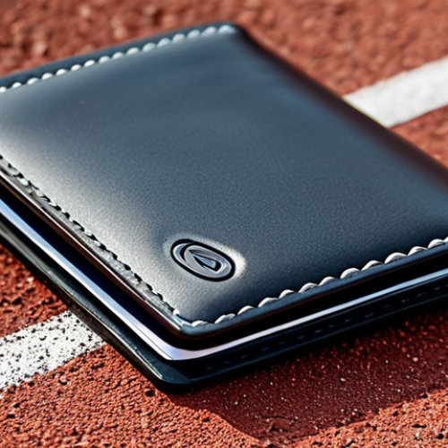 Minimalist Running Wallet**

"A close-up shot of a minimalist sports wallet, perhaps a card holder style, made of lightweight synthetic material, clean design, placed on a running track, fully clothed, appropriate content, safe for work, perfect anatomy (implied for the objects), natural proportions, product photography, high quality, professional."

**