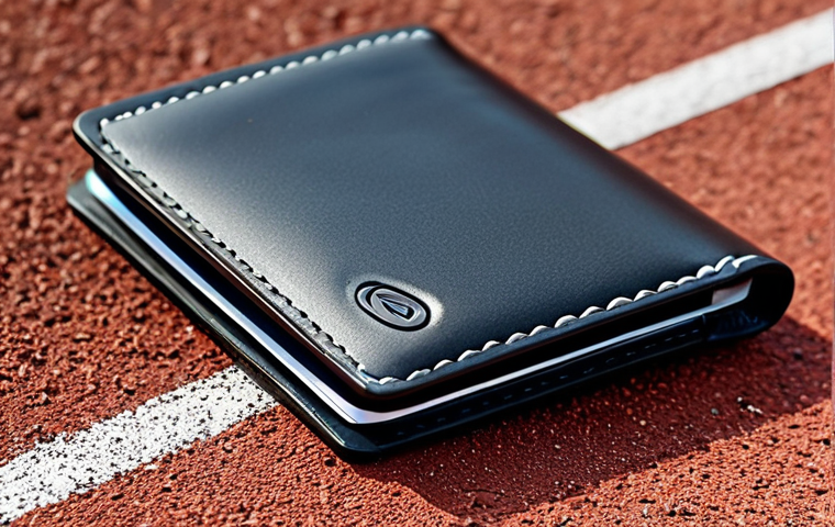 Minimalist Running Wallet**

"A close-up shot of a minimalist sports wallet, perhaps a card holder style, made of lightweight synthetic material, clean design, placed on a running track, fully clothed, appropriate content, safe for work, perfect anatomy (implied for the objects), natural proportions, product photography, high quality, professional."

**
